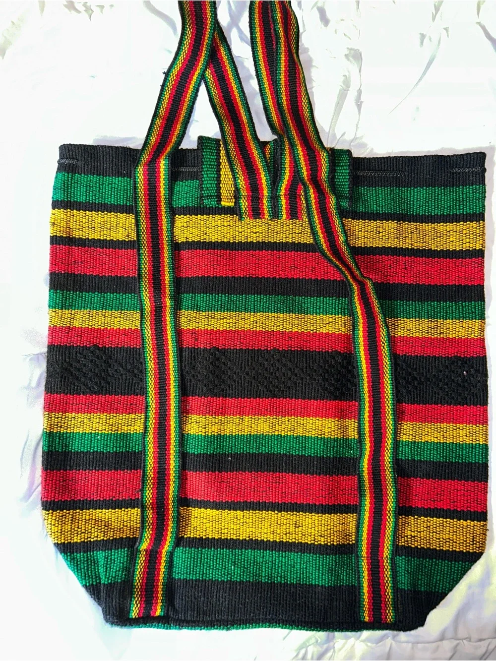 Handwoven Striped Cotton Rasta Backpack - Black Red Green Yellow